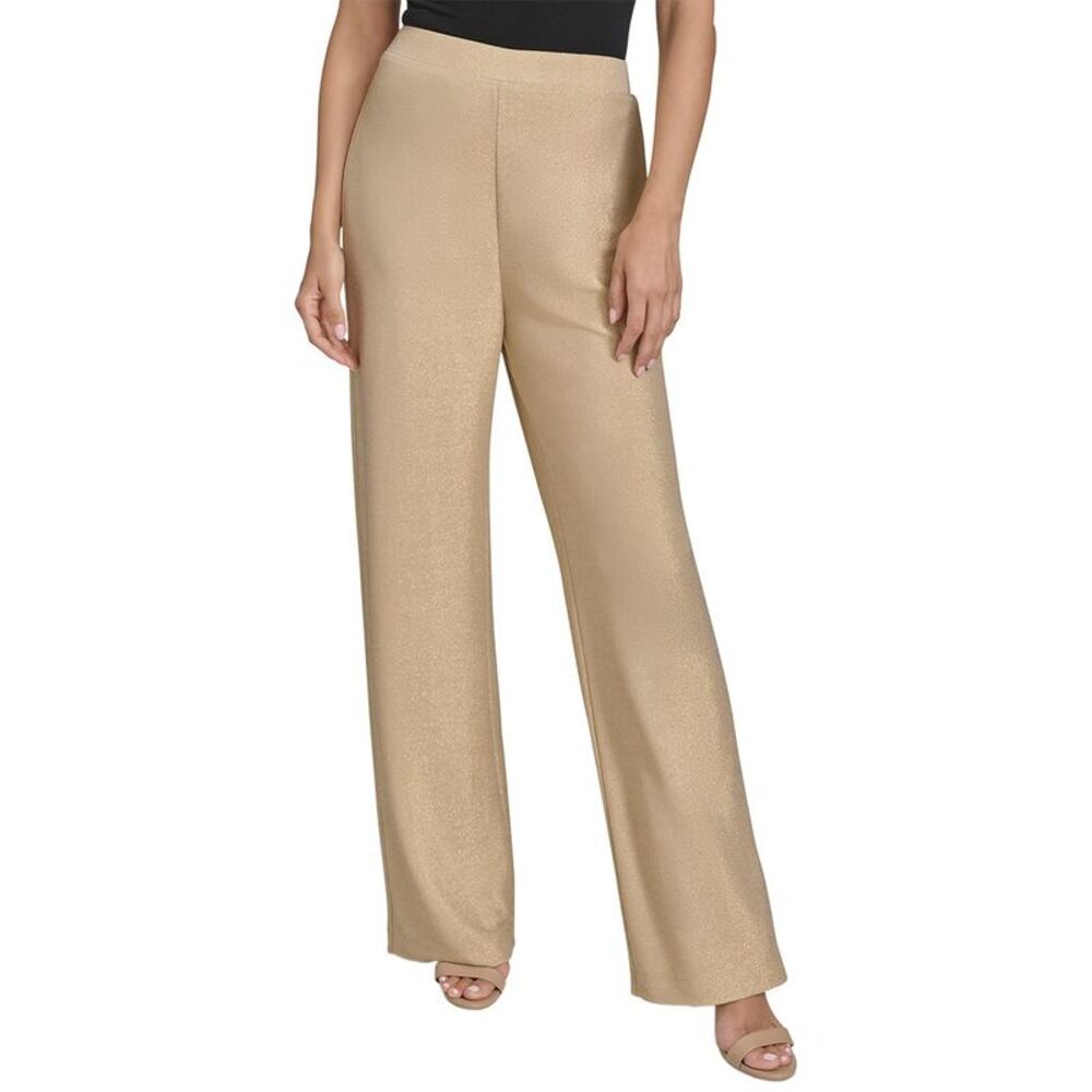 Halston Womens  Wide Leg Metallic Pant, Gold